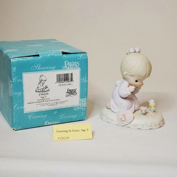 PRECIOUS MOMENTS Growing in Grace Age 3 #136220 Little Girl Kneeling by Flowers - Picture 2 of 4